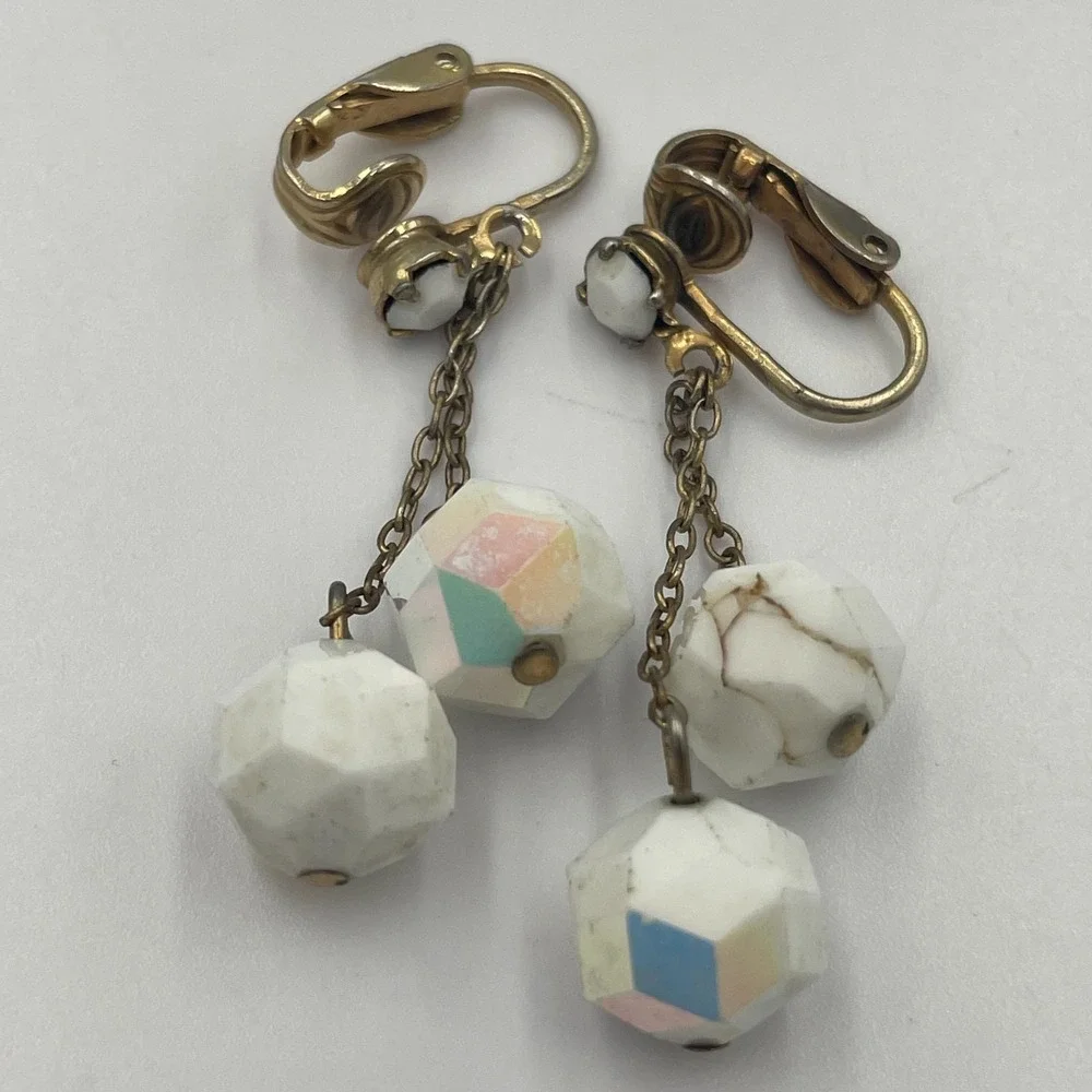 Vintage Estate Clip-On Earring Lot Mixed Style Dangle Faux Pearl Heart 3 Pairs